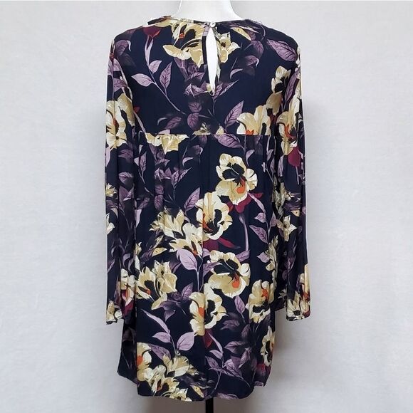 ANTHROPOLOGIE Entro Blue Purple Boho Floral Flare Sleeve Keyhole Swing Dress - Picture 8 of 13